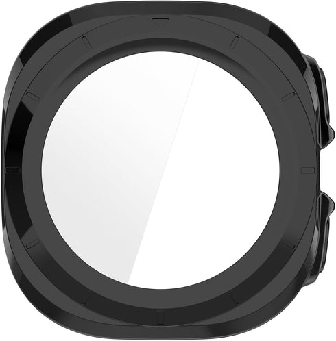 E ECSEM Waterproof Hard Case for Samsung Galaxy Watch 7 Ultra, Ultra-Thin Tough Cover with Tempered Glass - Black