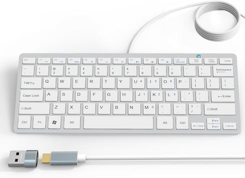 Ultra-Slim 78keys USB-C Mini Wired Keyboard with Media Hotkeys for Apple Mac Pro, MacBook, iMac, Air, Mac Mini, Windows