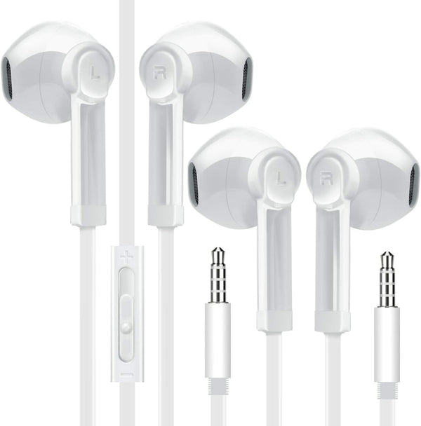 2-Pack White 3.5mm Headset with Microphone, Volume Control & Call Button for PCs, Tablets, Cell Phones, Office & Home.