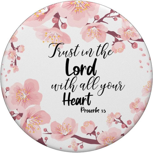Christian Bible Verse Proverbs 3:5 White Pink Floral Gift PopSockets Standard PopGrip