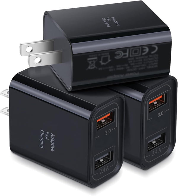 Dual USB Wall Charger, Costyle 3 Pack 30W 2 Ports Adaptive Fast Charging Block for iPhone 13 12 11