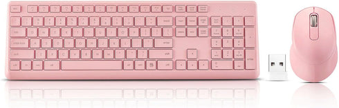 Wireless Silent Keyboard Mouse Combo, Ultra-Slim USB Set with Water-Dropping Keycaps, 12 Shortcuts, 2.4GHz Connection
