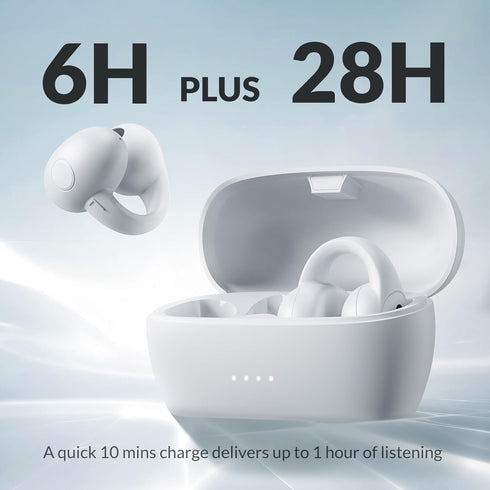 Q7 Wireless Open-Ear Headphones Bluetooth 5.3 Earbuds, Ultra Lightweight Clip On, 34H Playtime Earphones, USB-C Quick