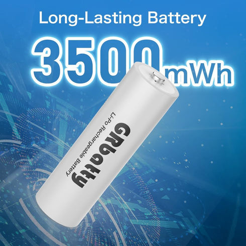GRbatty 3500mWh 1500 1.5V, (4 Pack) Rechargeable AA Lithium Batteries, with AA and AAA Charger, Cycles for Household