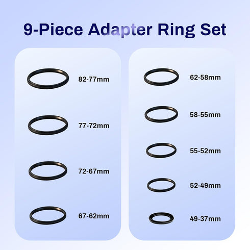 Wokyo 82mm-37mm 82mm 37mm Step Down Lens Filter Adapter Ring, Camera Lens Filter Metal Stepping Rings Kit Black