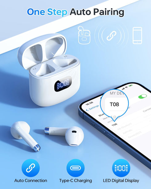 Wireless Earbuds Bluetooth 5.3 Headphones - 40Hrs Playback Stereo Ear Buds with LED Display Charging Case, IPX7