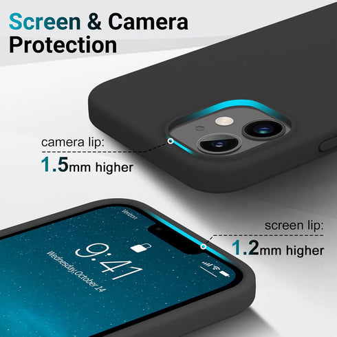 AOTESIER Shockproof iPhone 12 Mini Case, Food Grade Liquid Silicone with Soft Anti-Scratch Microfiber Lining, Black