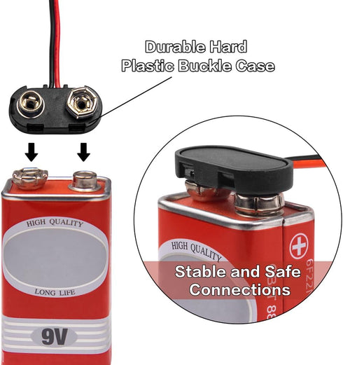 12 Pack T-Type 9V Battery Clip - 9 Volt Battery Connector with Hard Plastic Case