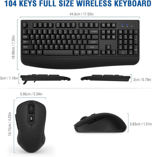 EDJO Wireless Keyboard and Mouse Combo, Full-Sized Ergonomic Computer Keyboard with Wrist Rest and 3 Level DPI
