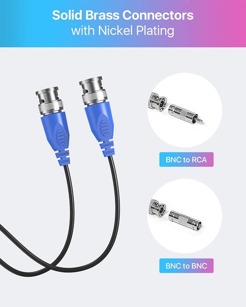 ZOSI 4 Pack 100ft All-in-One Video Power Cables, BNC Extension Security Camera Cable for CCTV with 4 Connectors & Clips