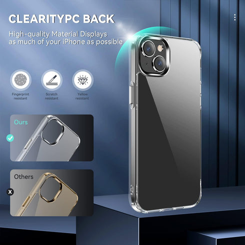 JJGoo Compatible with iPhone 14 Case, Clear Transparent Shockproof Phone Case, Slim Anti-Scratch Hard PC Back
