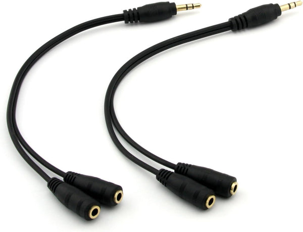 ONXE 2-Pack Gold Plated 3.5mm Stereo Jack Splitter Cable Adapter, 3.5mm Male to 2 X Female for Speakers