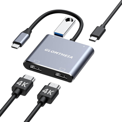 Glomtheia USB C to Dual HDMI Adapter, 4K@60Hz Dual Monitor HDMI Splitter for