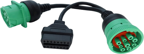 J1939 ELD Splitter Y Cable, Green Type-2 J1939 Male to Female to OBD II Splitter Cable for Freightliner ELD