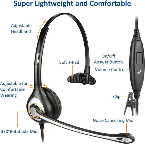 Headset PC,3.5mm Headsets Wantek Cell Phone with Microphone Noise Cancelling for Laptops, Jack,Volume Control,Wired
