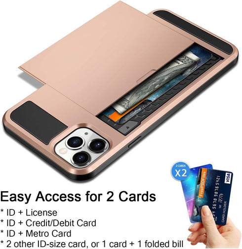 Vofolen Case for iPhone 11 Pro Max - Wallet with Credit Card Holder Slot, Dual Layer Hybrid Bumper Armor, Rose Gold