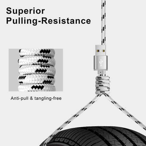 10Ft 3A Multi Charging Cable 2Pcs - 3 in 1 Braided USB Fast Charger for iPhone, Samsung, Pixel, LG, and more.