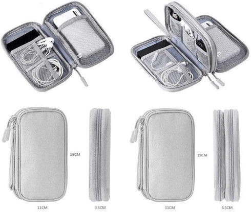 Electronic Organizer Bag, Waterproof Portable Travel Cable Storage Bag, Multifunctional Cord Storage Case for USB Drive, Dard Drive, Power Bank, Charger, Mouse, USB Cable, Headphones - Grey