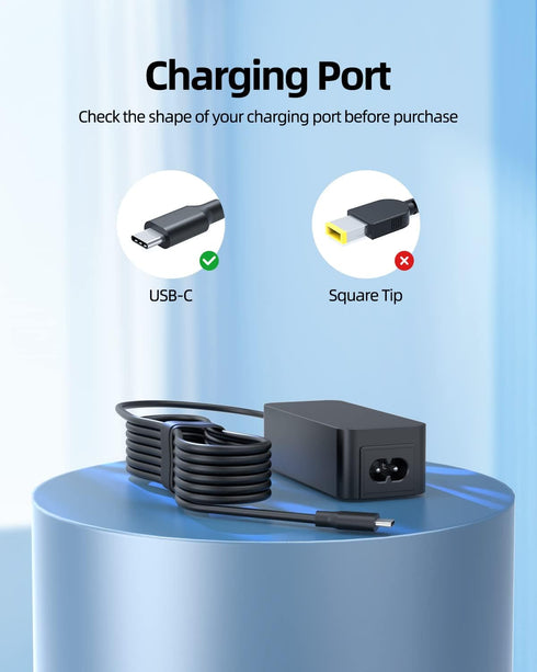Charger for Lenovo Chromebook, ThinkPad, Yoga, USB C, 45W Fast Charging (UL Safety Certified)