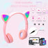 Kids Wireless Headphones, Bluetooth Over Ear Headset with Microphone, Cat Ear LED Light, Foldable Earphones for