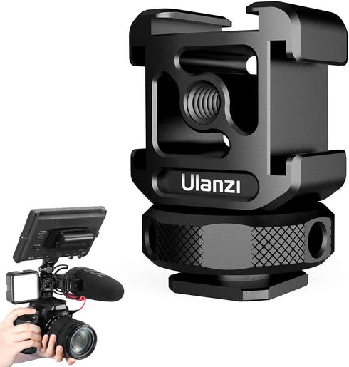 ULANZI PT-12 Camera Hot Shoe Extension Bracket with Triple Cold Shoe Mounts, 1/4'' Screw, Aluminum for Nikon Canon Sony