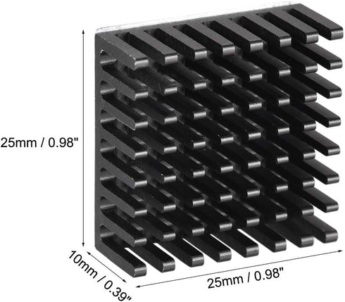 uxcell 10x25x25mm Black Aluminum Heatsink, Thermal Adhesive Pad Cooler for Cooling 3D Printers, 6 Pcs