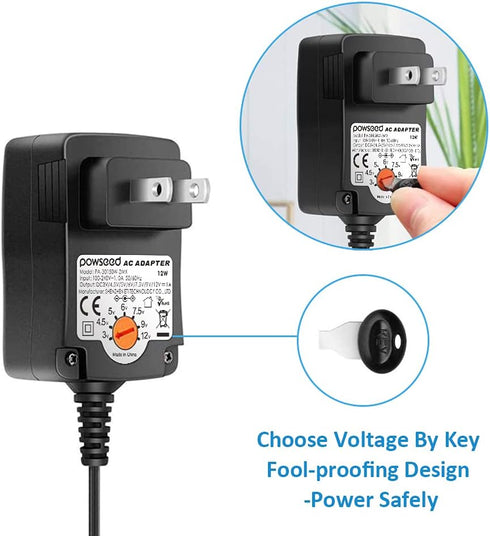 Powseed Universal AC Adapter, 3V to 12V, 12W AC/DC Power Adapter for Household Electronics, Routers, Speakers