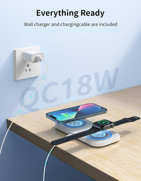 JoyGeek Dual Wireless Charging Pad for iPhone and iWatch, 2 in 1 Wireless Charger for iPhone 15/14/13/Mini/12/12