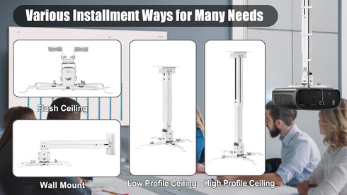 2-Be-Best 3-in-1 Projector Ceiling Mount Wide Pipe Universal Projector Wall Mount Bracket with Adjustable Arm, Flush