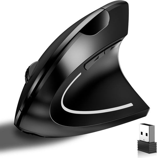 Stylish Ergonomic Optical Wireless Mouse, Rechargeable 2.4G Vertical Mice, Cordless with USB Receiver, 800/1200/1600