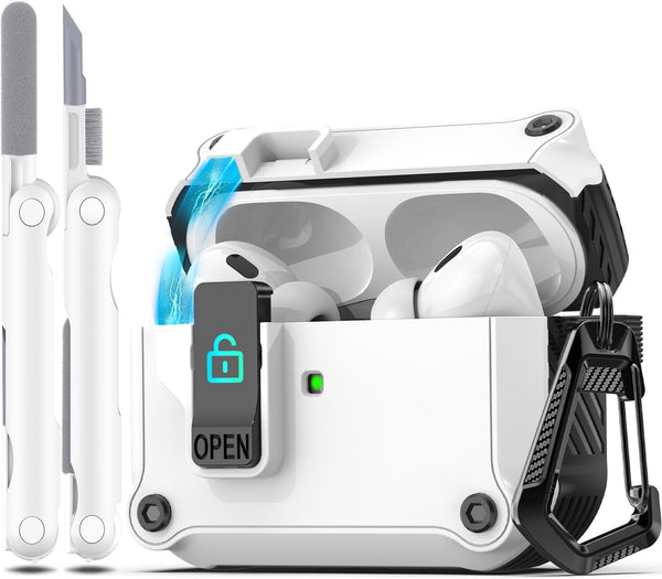 R-fun Compatible with AirPods Pro 2nd Generation 2023, Full Drop Protection Charging Case with Cleaner Kit, White