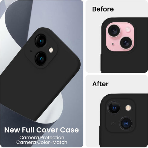 FireNova iPhone 15 Plus Case, Black Silicone with Camera Protection & 2 Screen Protectors, 6.7" Soft Microfiber Lining.