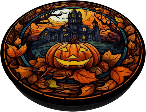 Halloween Pumpkin Stained Glass Autumn Leaves Cute Creepy PopSockets Standard PopGrip