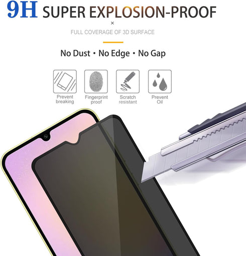 3 Pack Privacy Screen Protector for Samsung Galaxy A25 5G, Anti-Spy Tempered Glass, Ultra HD, Anti-Scratch,