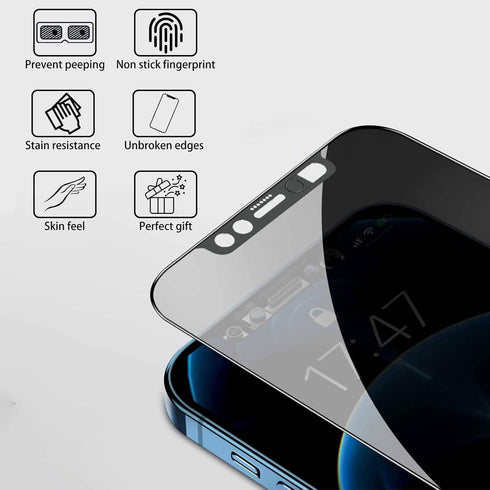 Privacy Screen Protector with Front Slide Camera Cover for iPhone 12 Pro Max, Anti-Spy Tempered Glass, 2 Pack.