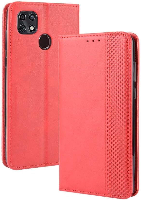 ZTE ZMax 10 Wallet Case, PU Leather Flip Book Style Folio Cover with Kickstand and Card Holder, Red