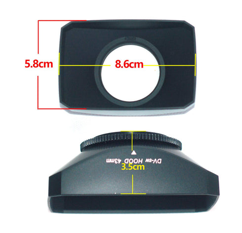 43mm 16:9 Screw Mount Rectangular Wide Angle Lens Hood + W/B Cap for Canon VIXIA HF R80, R82, R800, and More