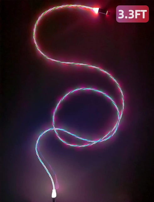 LED Light Up USB Type C Cable 3.3ft/1m, 66W 5A QC3.0 Fast Charger for Galaxy S20/S10/S9 Plus/Note 20/Switch/LG V30.