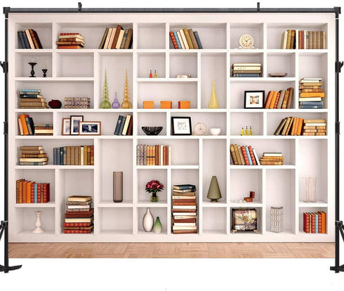 Maijoeyy 7x5ft Polyester White Bookshelf Backdrop for Home Office