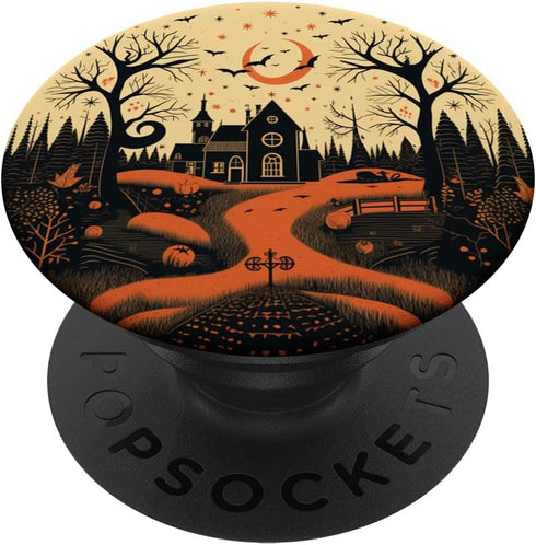 Halloween Vintage House Pumpkins Horror Spooky Bats Moon PopSockets Standard PopGrip