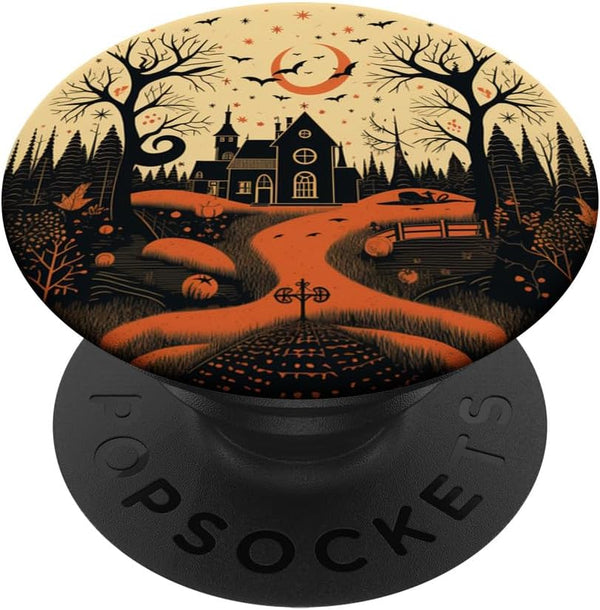 Halloween Vintage House Pumpkins Horror Spooky Bats Moon PopSockets Standard PopGrip