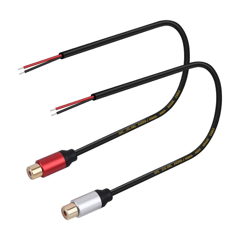 2Packs Speaker Wire RCA Audio Both Female Plug Jack Connector Adapter to Bare Wire Open End Pigtail Audio Video Lotus Plug Repair Cable for Amplifier, Receiver, Speakers, etc.