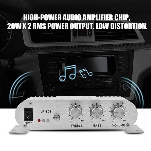 Portable Mini HiFi Stereo Amplifier, 20W 2 Channel Stereo Bass Auto Car Home Audio Power Amplifier for Phone, MP3,