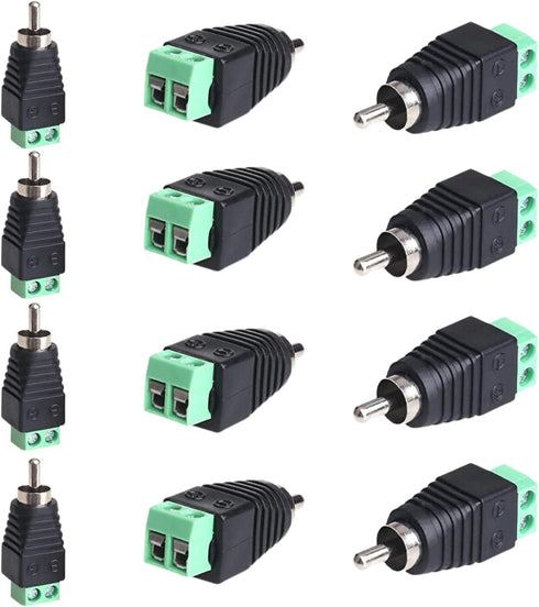 RCA Phono Male Plug to AV Screw Terminal Adapter - Solderless Audio/Video Connector, 8 PCS