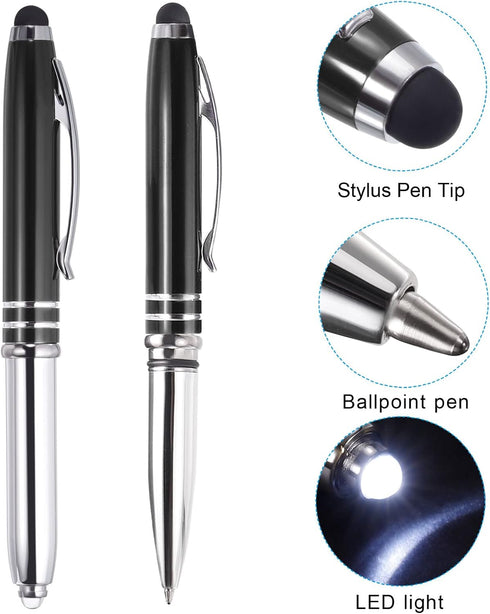 PATIKIL 5 Pack Ballpoint Pen with Stylus Tip and LED Flashlight, 3 in 1 Metal Pen Black Ink