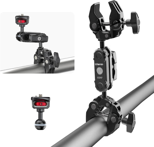 ULANZI Super Clamp Double Camera Clamp with 1/4" Adapter, Crab Plier Clip Bracket Mount for Photo Studio Light Stand