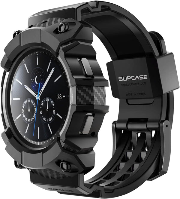 SUPCASE Heavy Duty Cover for Samsung Galaxy Watch 4 Classic 46mm (Unicorn Beetle Pro) with Adjustable Strap Band, Black