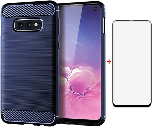 Asuwish Phone Case for Samsung Galaxy S10e, Slim Protective Silicone Cover with Tempered Glass Screen Protector, Navy