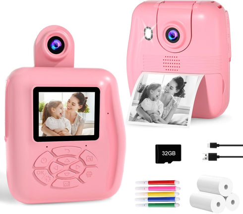 PROGRACE Kids Instant Print Camera, 1080P HD Photos & Videos, Perfect Birthday Gift for Boys & Girls Age 3-12 with 32GB