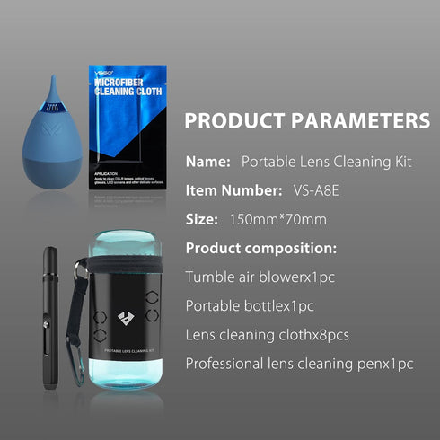 VSGO VS-A8E Camera Cleaning Kit - Portable Lens Cleaning Pen, Air Blower, Microfiber Cloth for Canon, Nikon, Sony